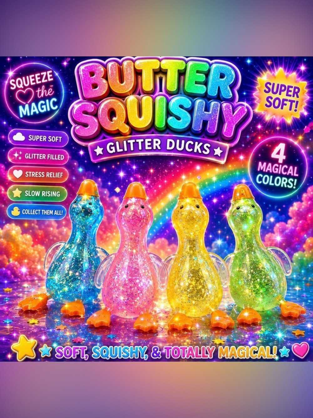 Butter Squishy Glitter Ducks